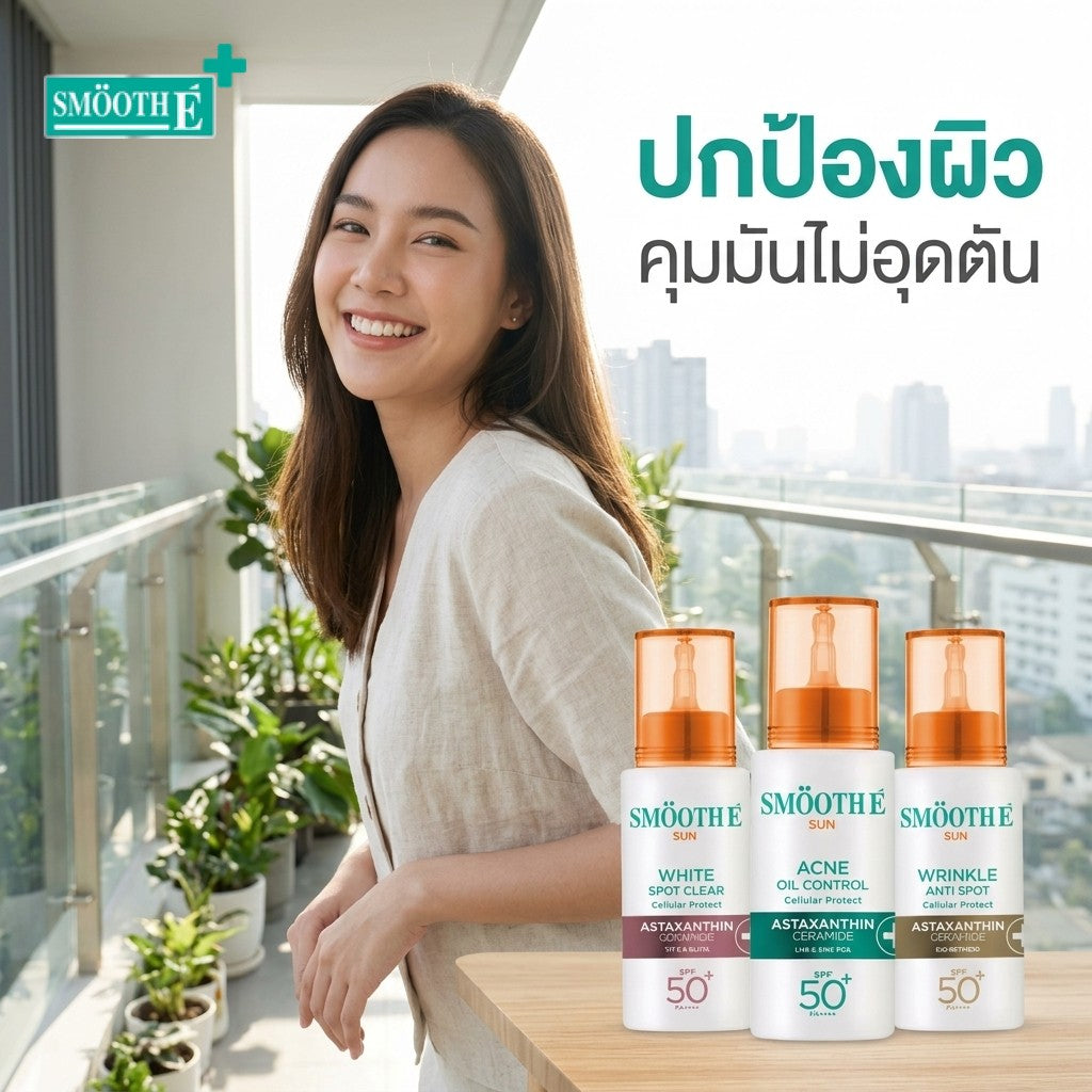 ครีมกันแดดทาหน้า คุมมัน ไม่เป็นคราบ ไม่อุดตันผิว | Smooth E