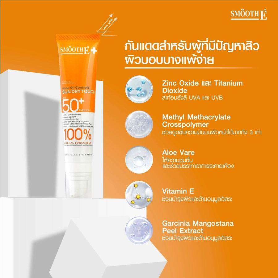 [Free Gift] Smooth E Sun Dry Touch Acne Oil Controls SPF 50+ PA++++ 35g